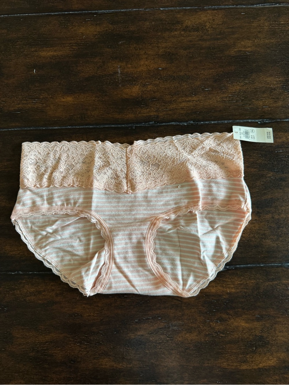 Aerie Peach Striped Cotton Lace Waistband Boy Brief Panties